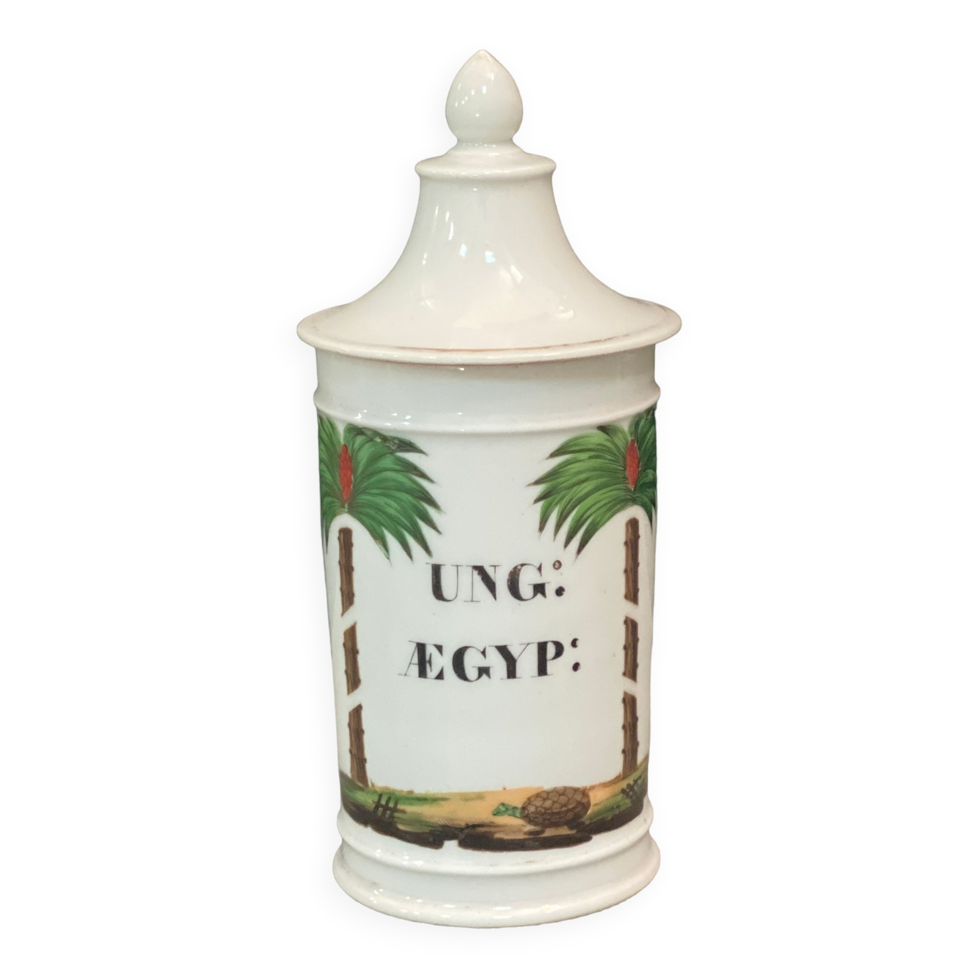 Medicine pot (apothecary pot) in earthenware with Egyptian decoration from the 19th century