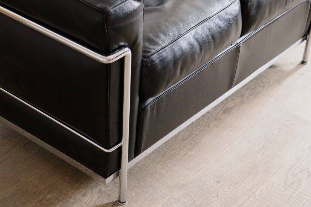 Vintage Cassina LC2 two seater sofa by Charlotte Perriand and Le Corbusier