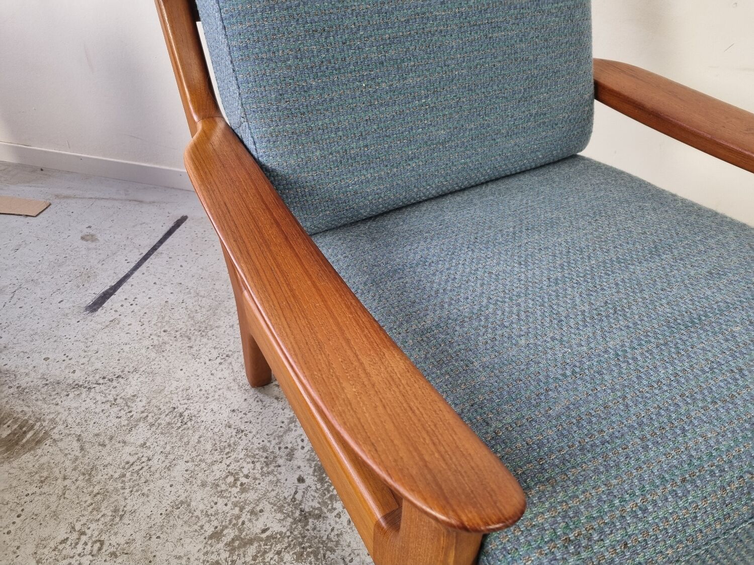 Pair of armchairs and Scandinavian teak ottoman by Juul Kristensen, Denmark 1970s