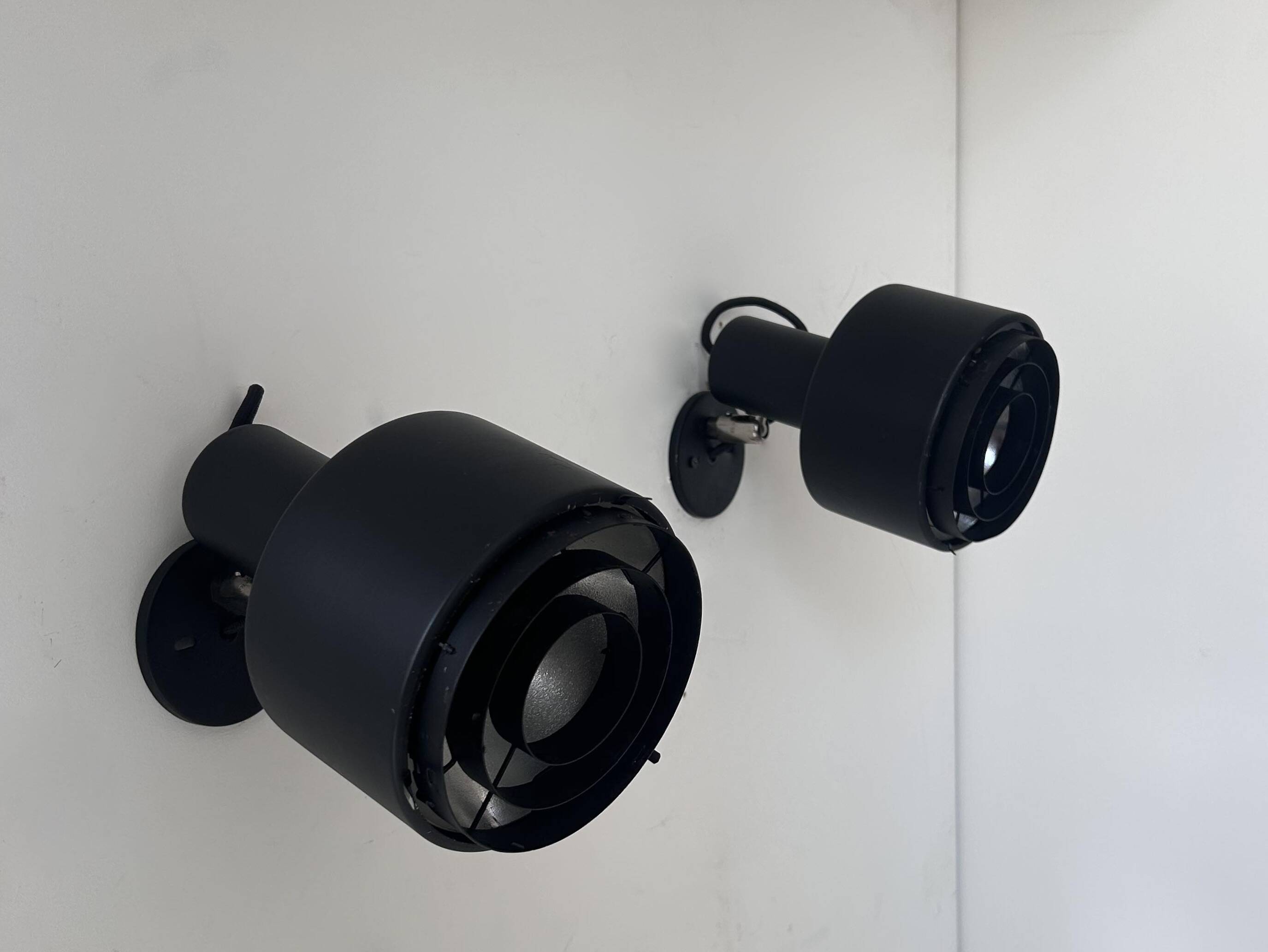 Pair of vintage Louis Poulsen wall lights, black lacquered metal, Denmark 1970s