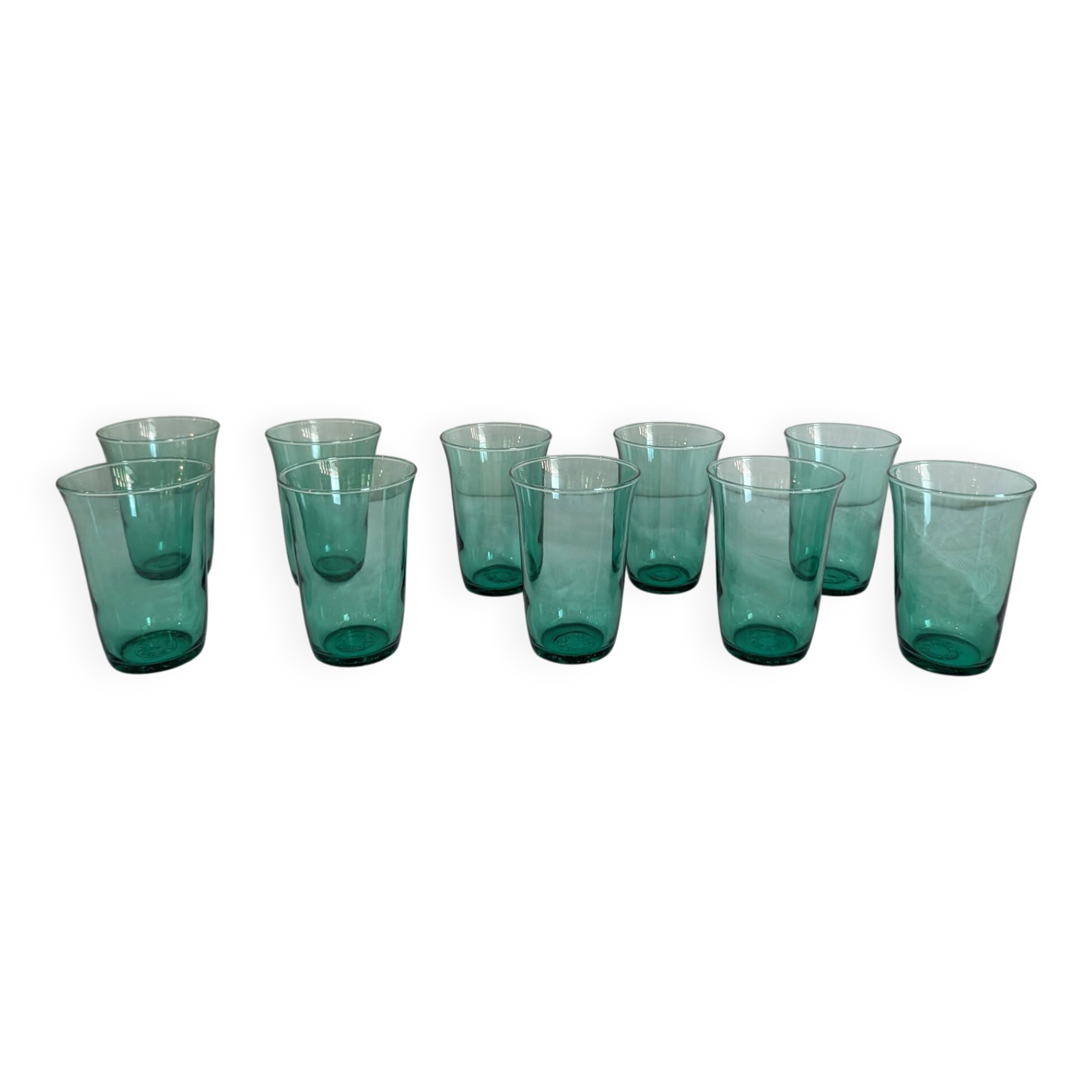 10 green Lesieur glasses – 1960s-1970s