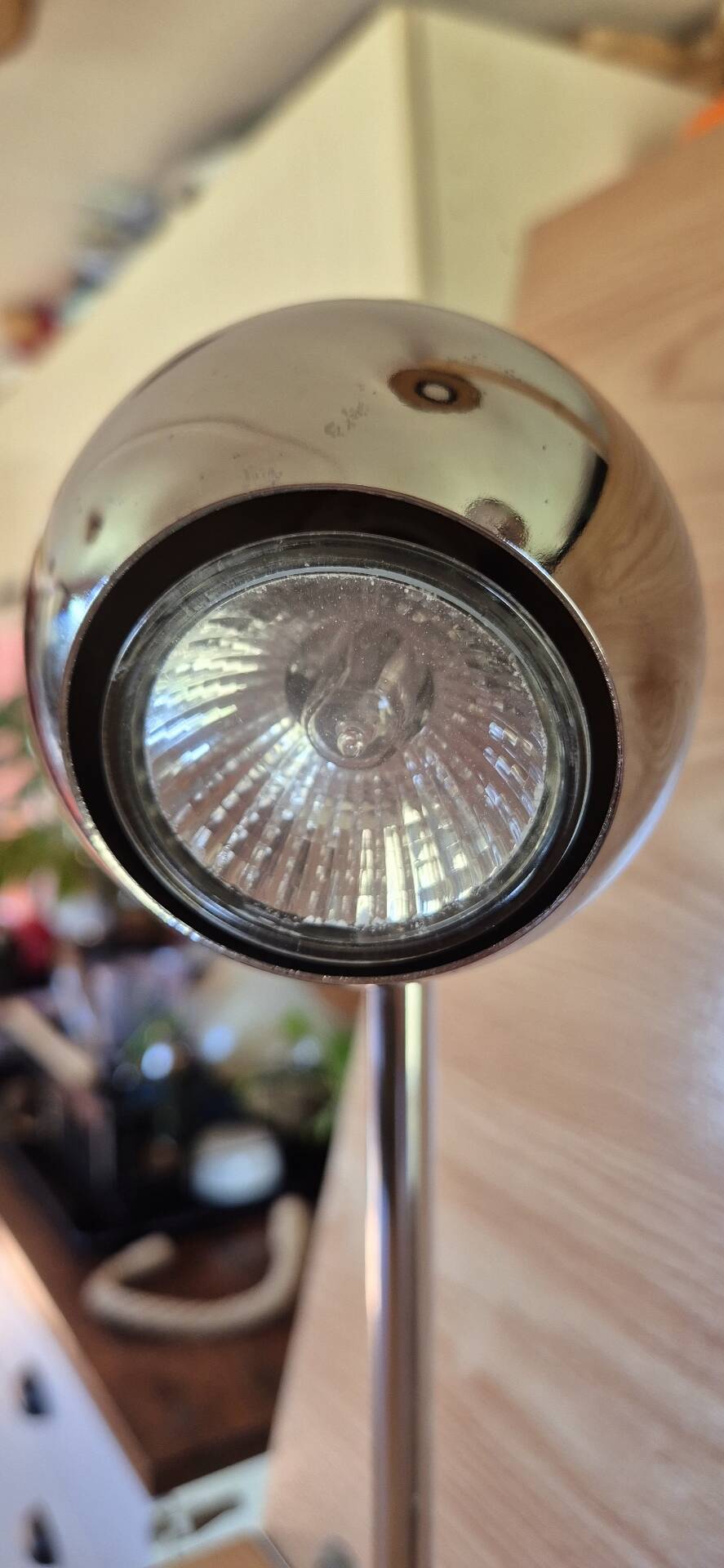 Set of 2 vintage 1970s chrome steel eye ball lamps.