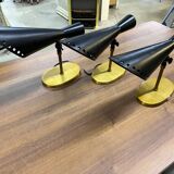 3 Scandinavian style black metal cornet wall lights, 1970