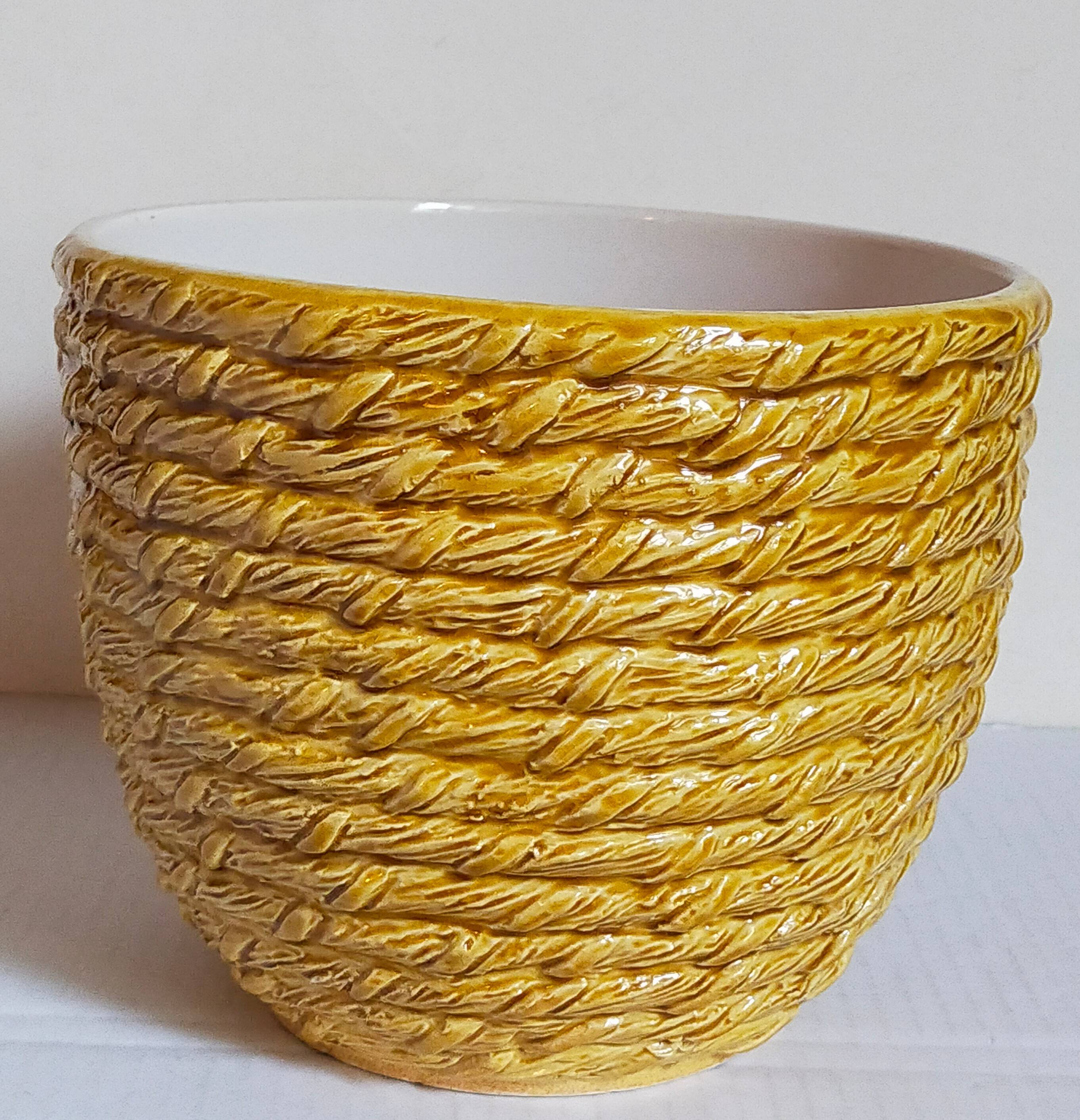 Vintage “rope” slip ceramic planter