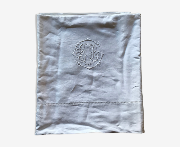 Draps ancien monogramme en broderie blanche