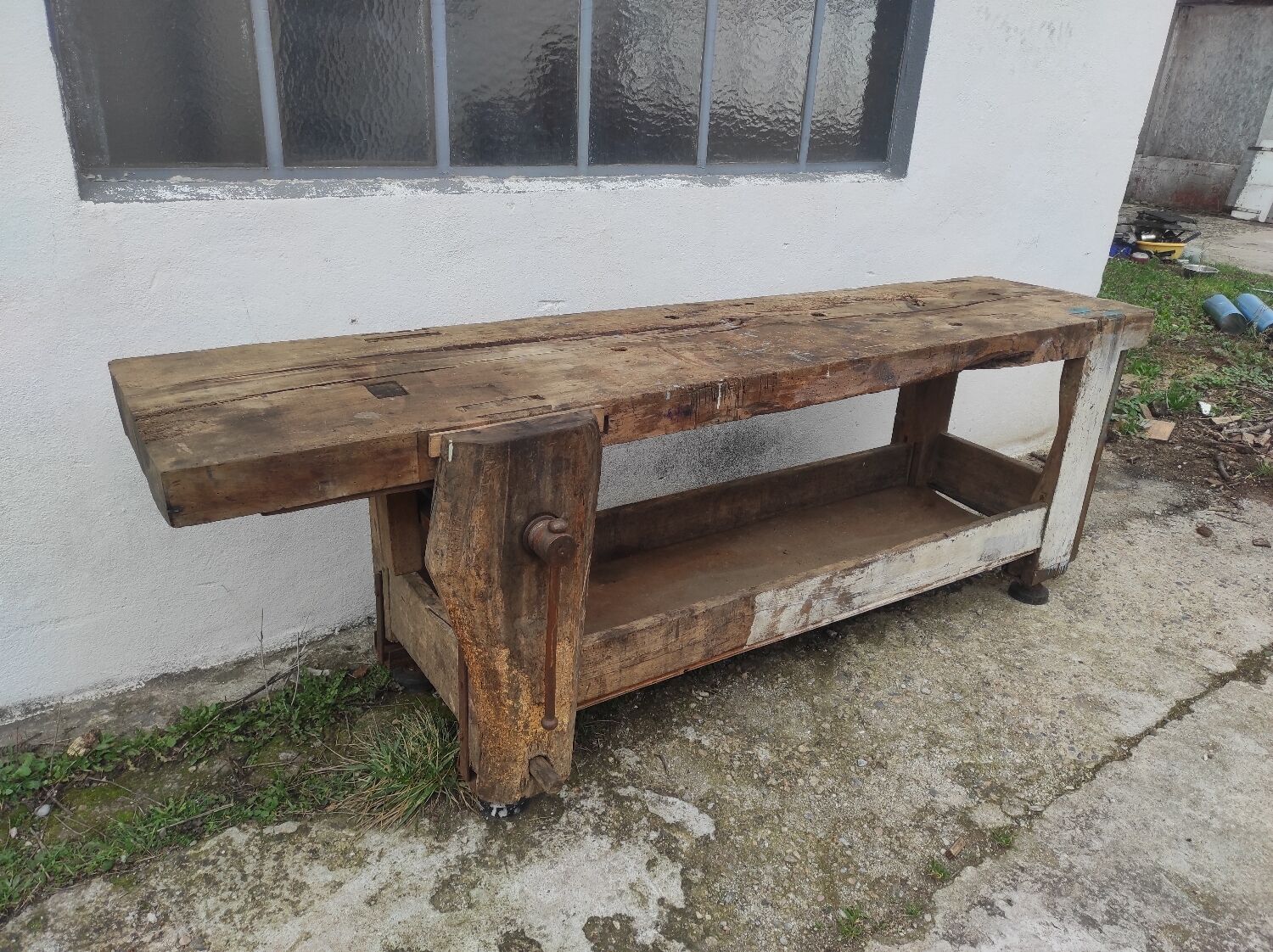 Old carpenter's workbench 2m40 in beech