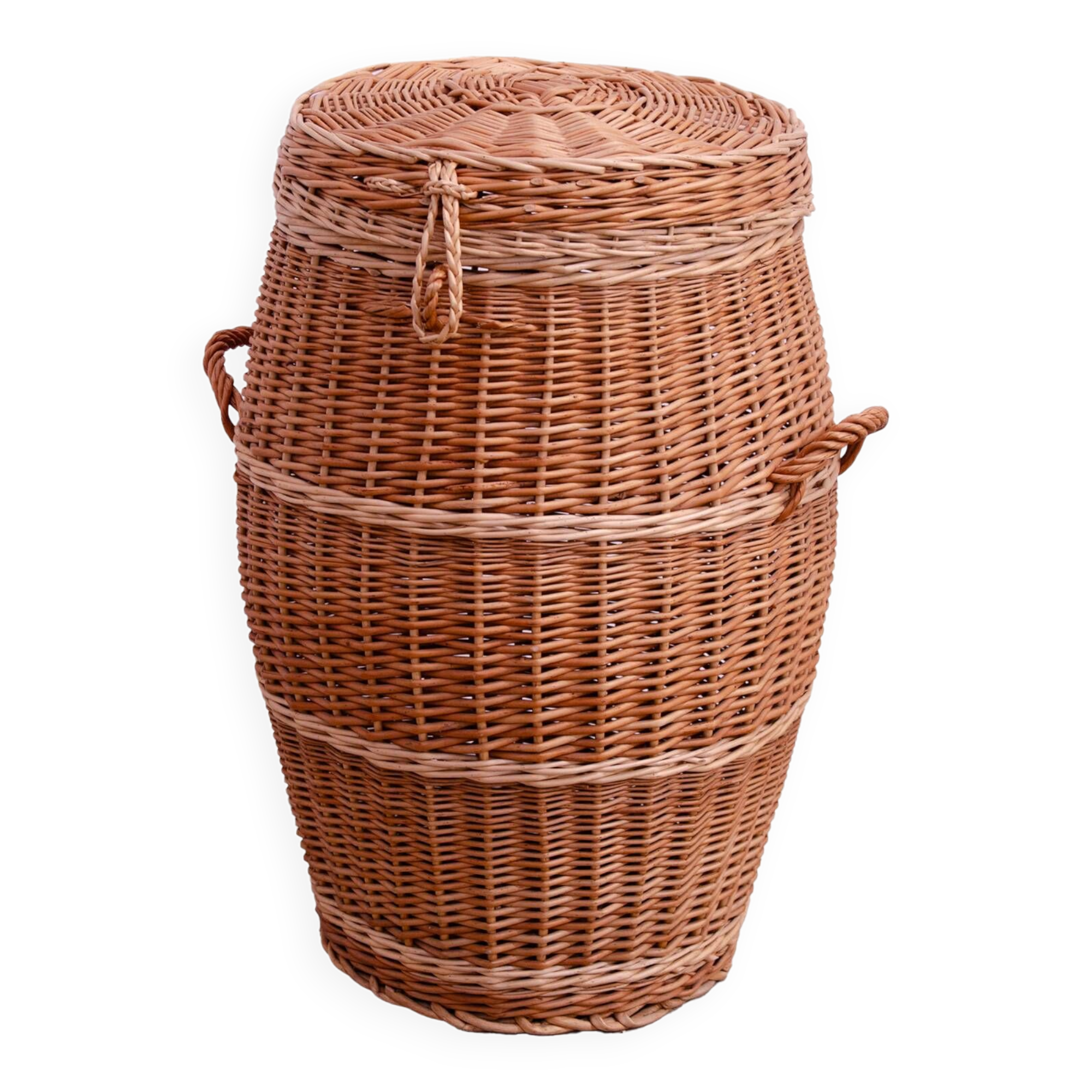 Vintage wicker laundry basket, 1970s, Czechoslovakia