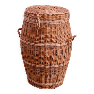 Vintage wicker laundry basket, 1970s, Czechoslovakia