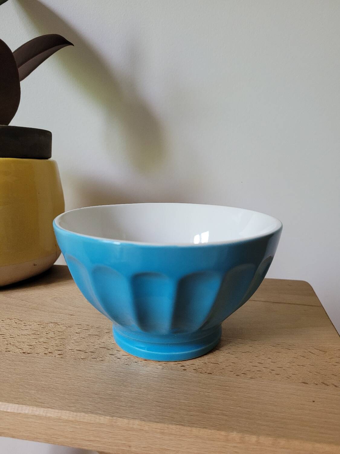 Opaque blue porcelain bowl