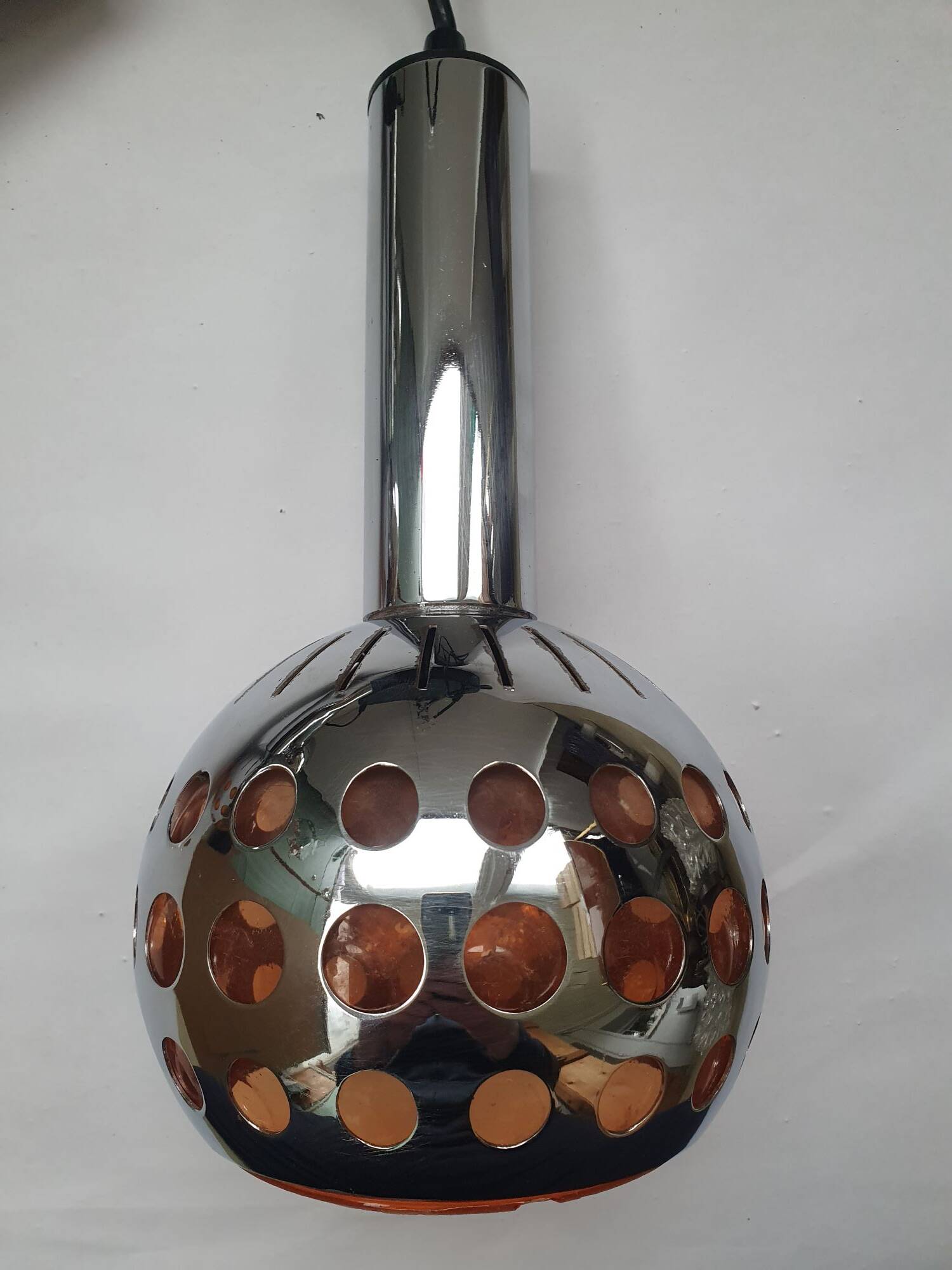 Raak three-light space age orange pendant lamp, 1970s, Netherlands