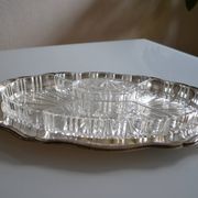 Plat serviteur apéritif métal argenté poinçon HKE et verre