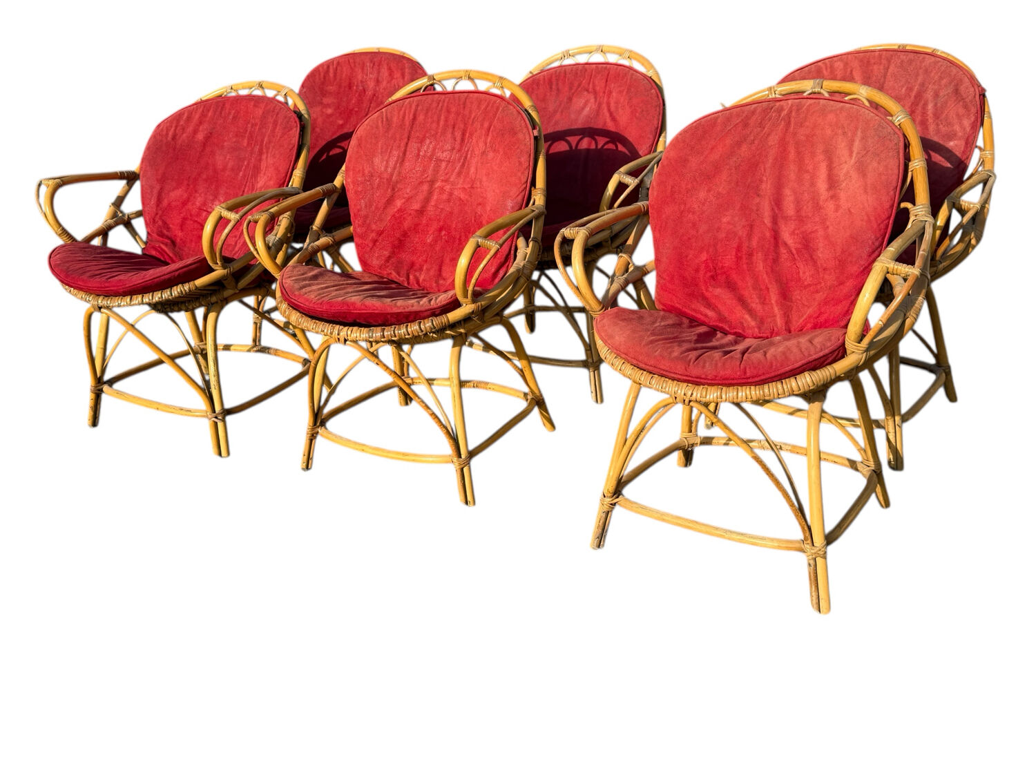 Set of 6 rattan armchairs from the 1960s, France.