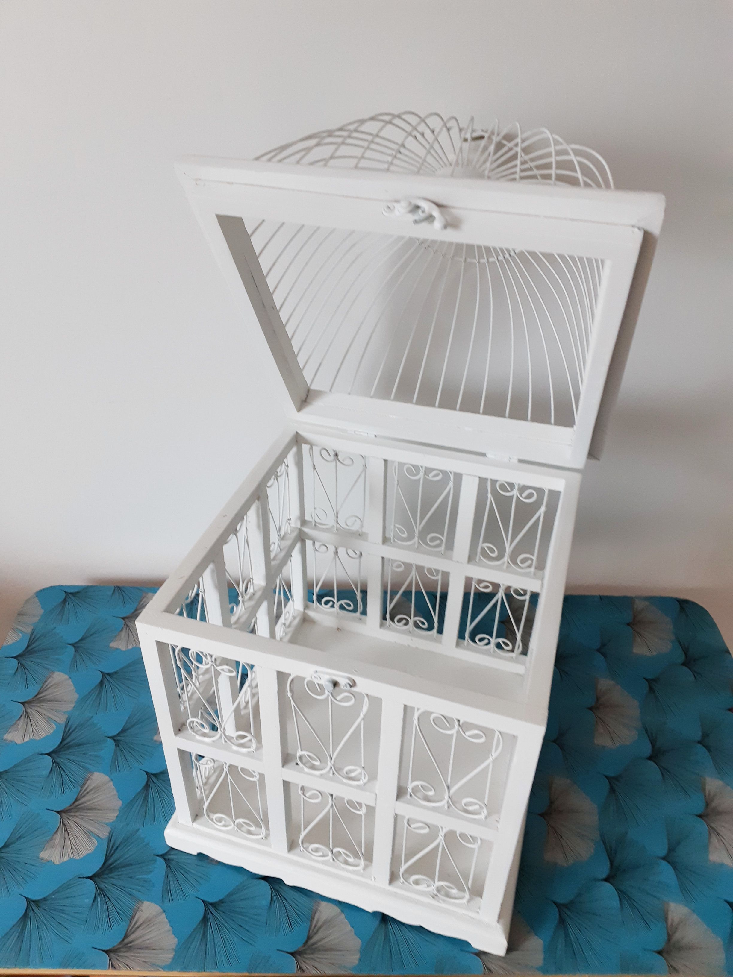 Vintage white cage for wood and metal decoration
