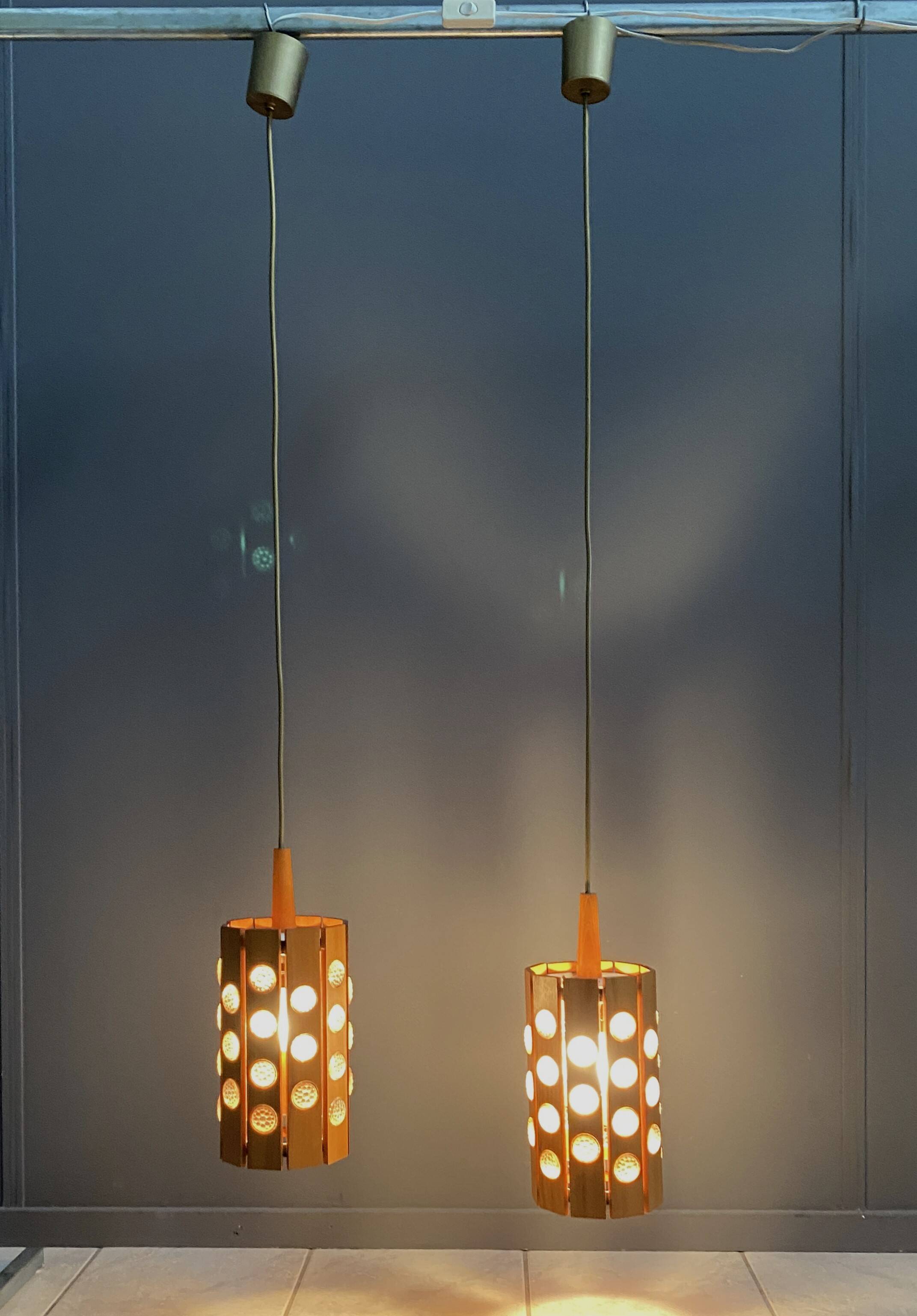 Set of 2 wood hang lamps 1970s
