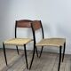 Chairs (set of 2) in metal, leather and straw 1960's