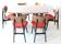 Mid-century mahogany wood and purple fabric set — drop-leaf table + 6 Butterfly chairs by G-Plan