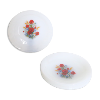 Set de 6 assiettes creuses Arcopal motif coquelicots, vintage Français