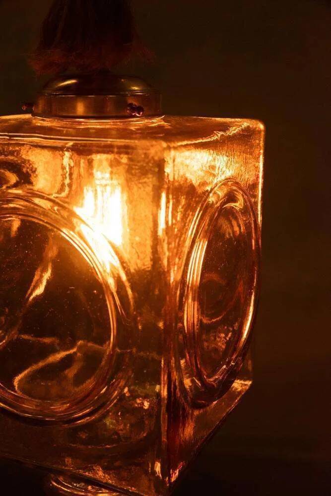 Japandi suspended glass lamp, vintage cubic bohemian glass lamp.