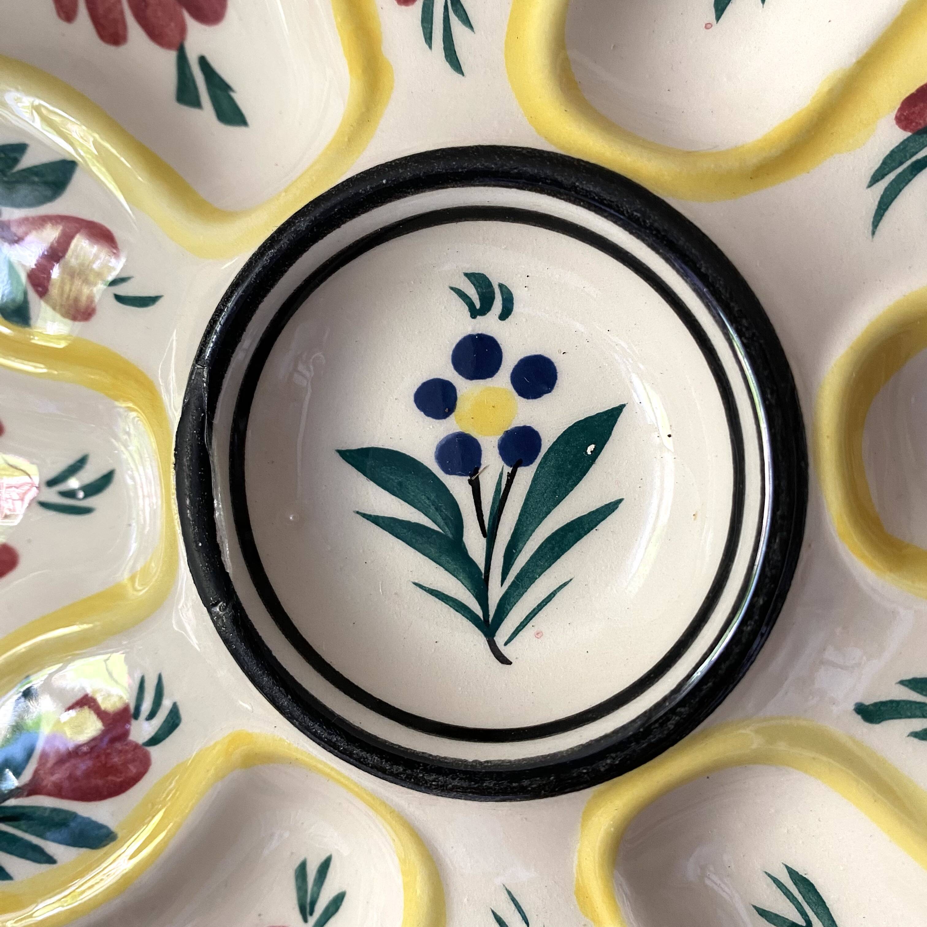 Hand-painted HB Quimper oyster plate