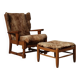Brutalist oak lounge chair and ottoman in original goat hide, 1960s