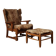 Brutalist oak lounge chair and ottoman in original goat hide, 1960s