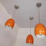 Suite of 3 vintage orange pendant lamps 70s