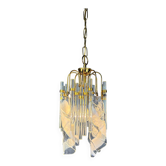 Lustre en verre de Murano – prismes et tubes torsadés, cadre en laiton, Italie années 1970