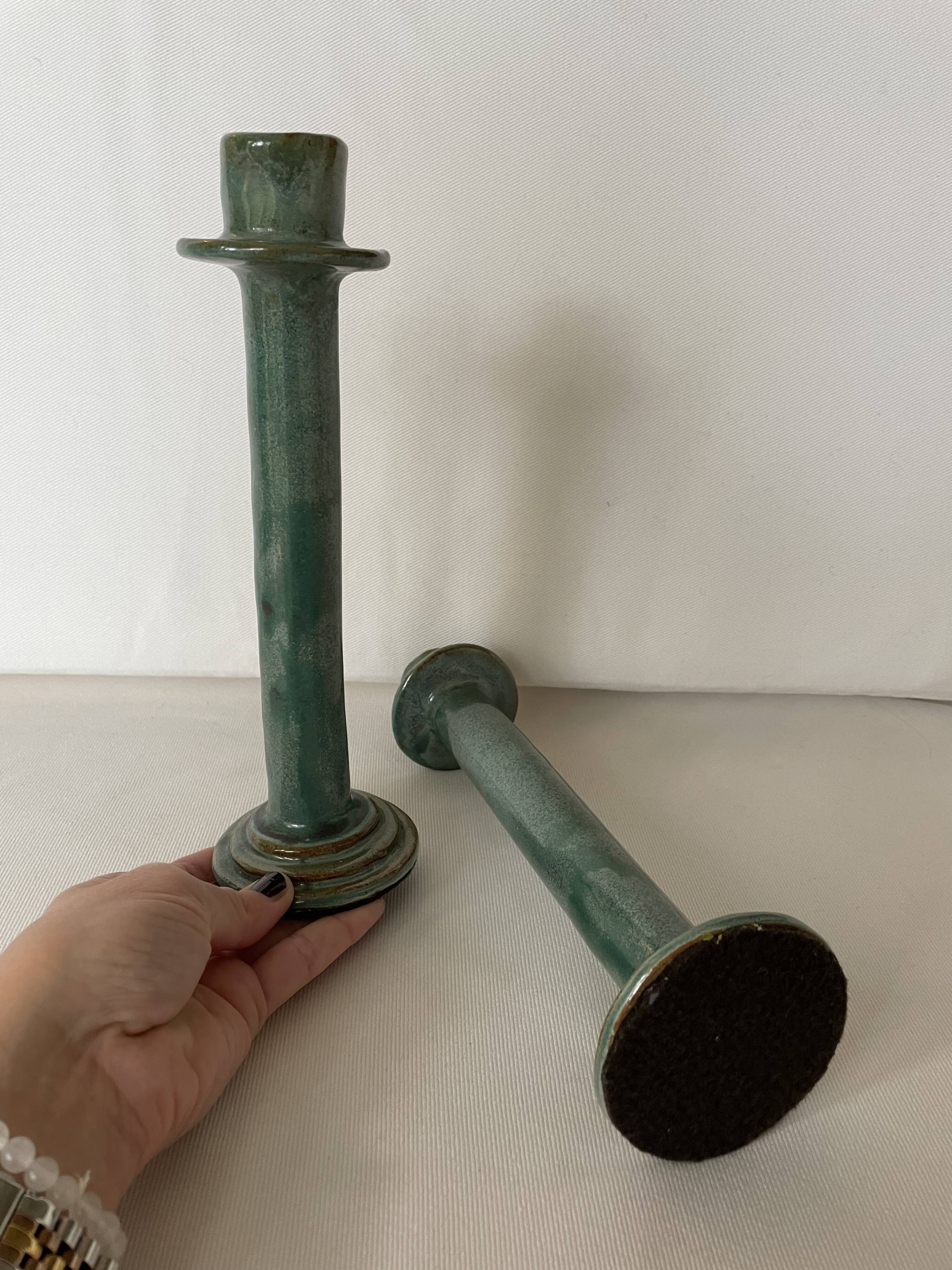 Set de 2 bougeoirs vert foncé, céramique émaillée