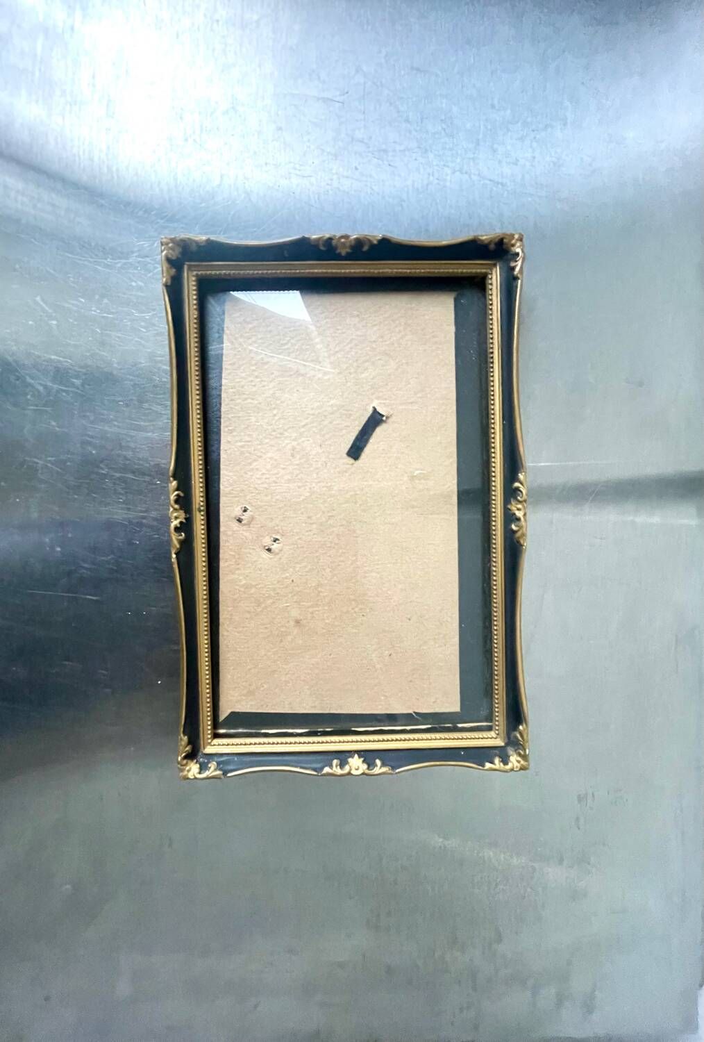 Antique black & gold wooden frame   24 cm x 16 cm convex glass
