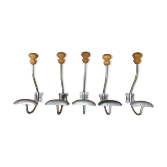 Lot de 5 patères bois métal