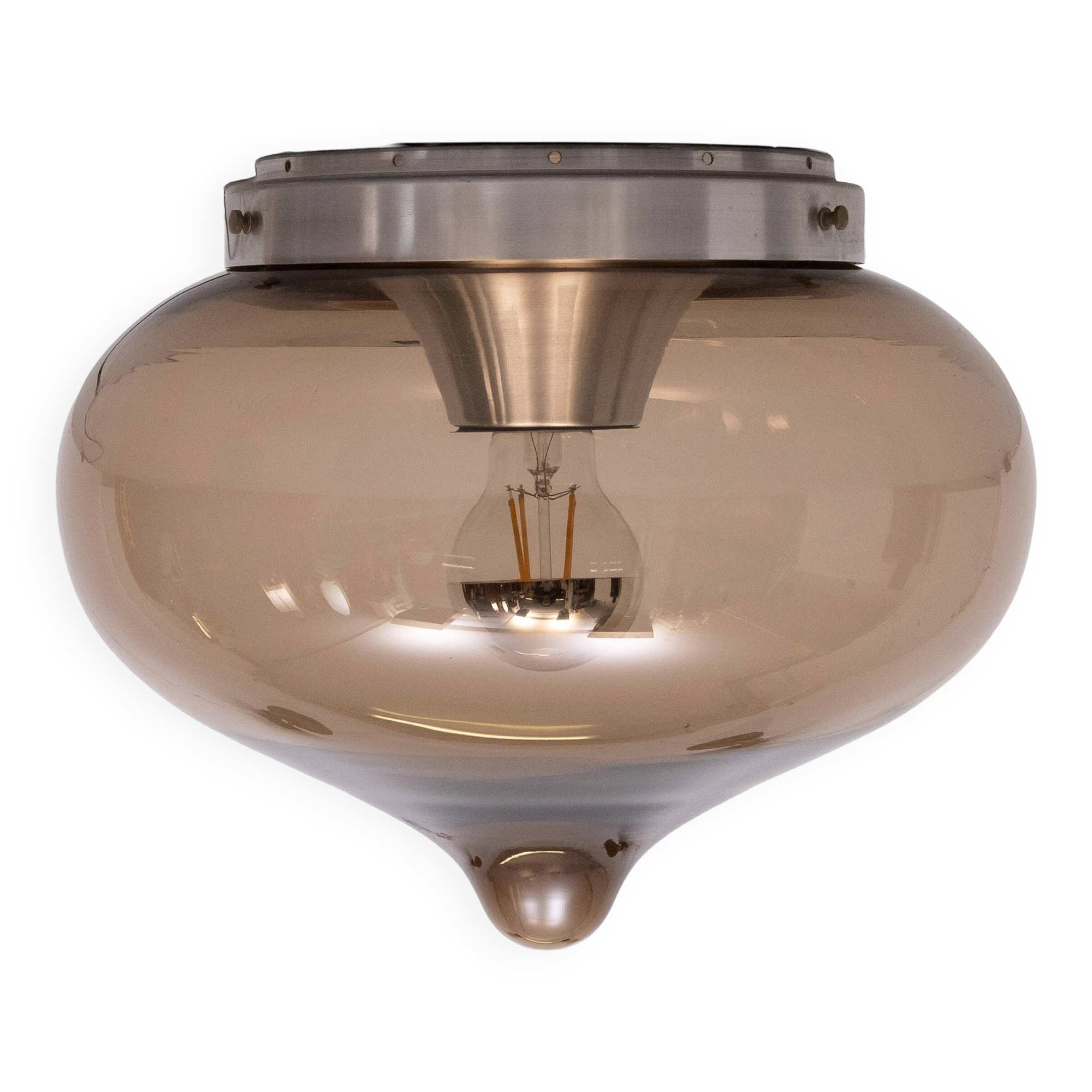 Lumière encastrée Dijkstra Tear Drop, verre fumé gris, années 1970, Hollande