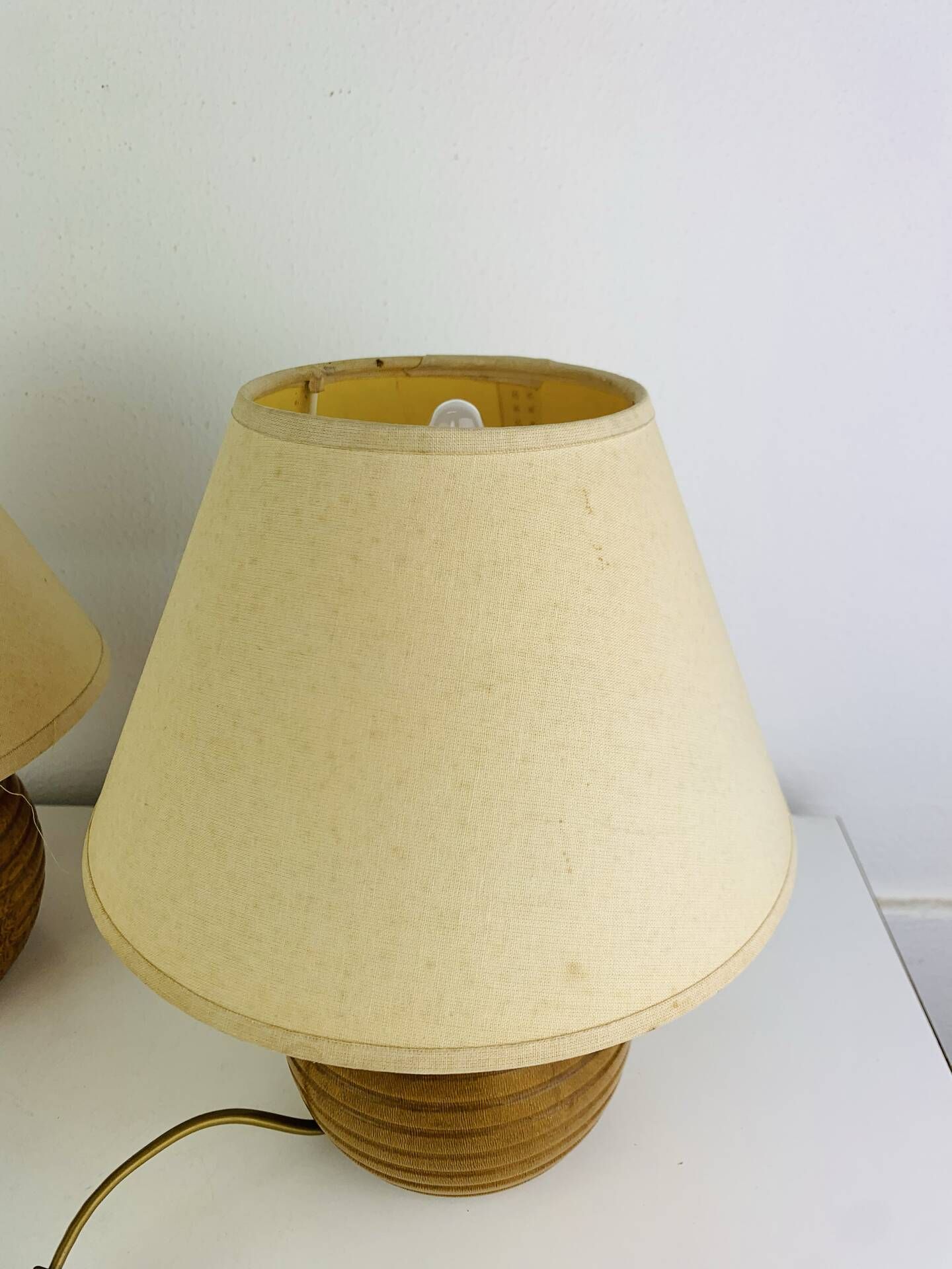 Paire de lampes boules en bois, années 80