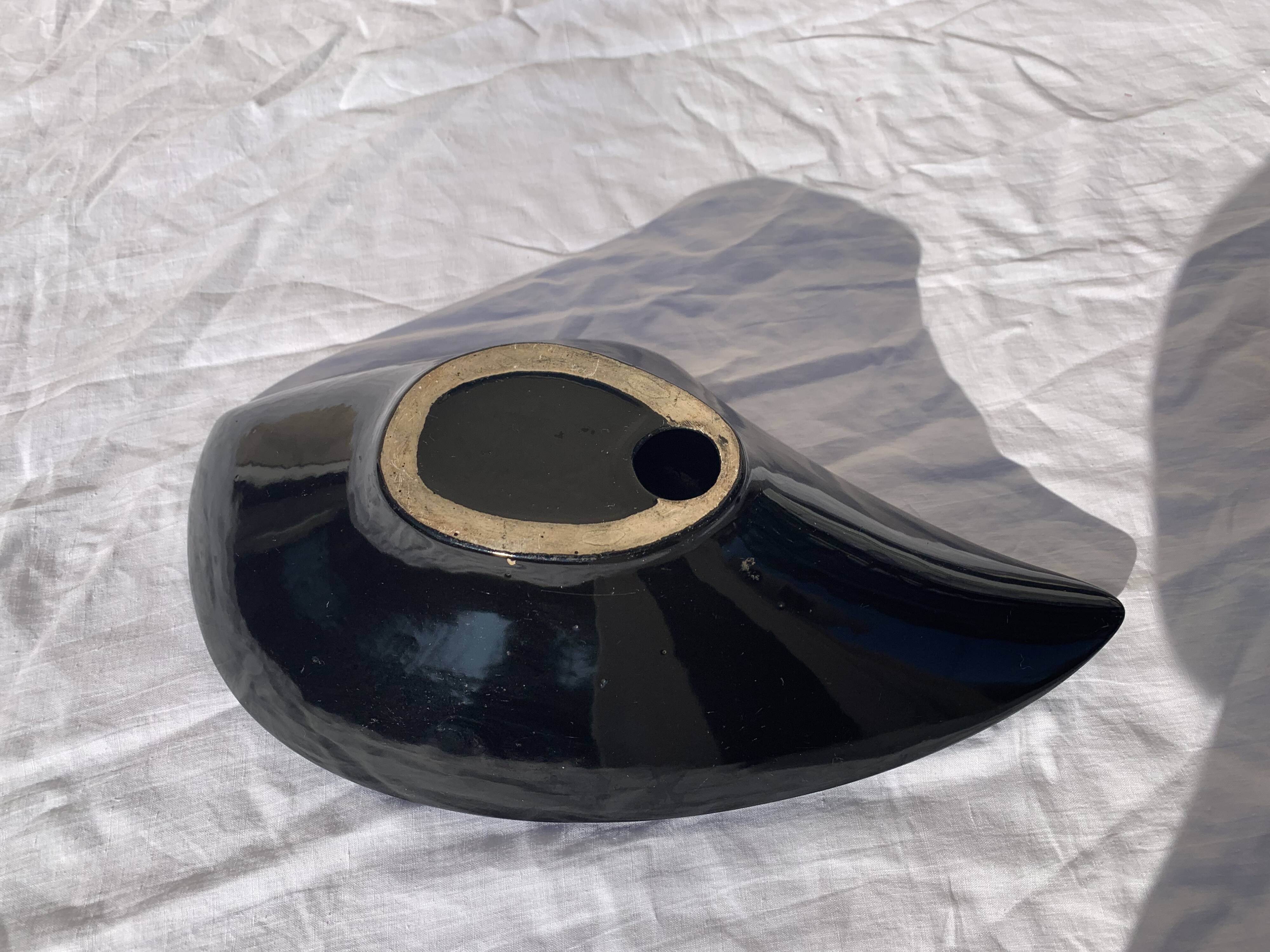 Fruit bowl in glazed ceramic, red design motif, Vallauris, vintage