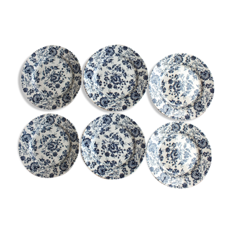 6 Vintage dessert plates blue floral decoration