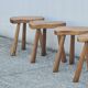 4 Vintage tripod stools, solid wood, brutalist, circa 1960