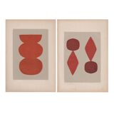 Duo Abstract paintings on old papers - signed Eawy