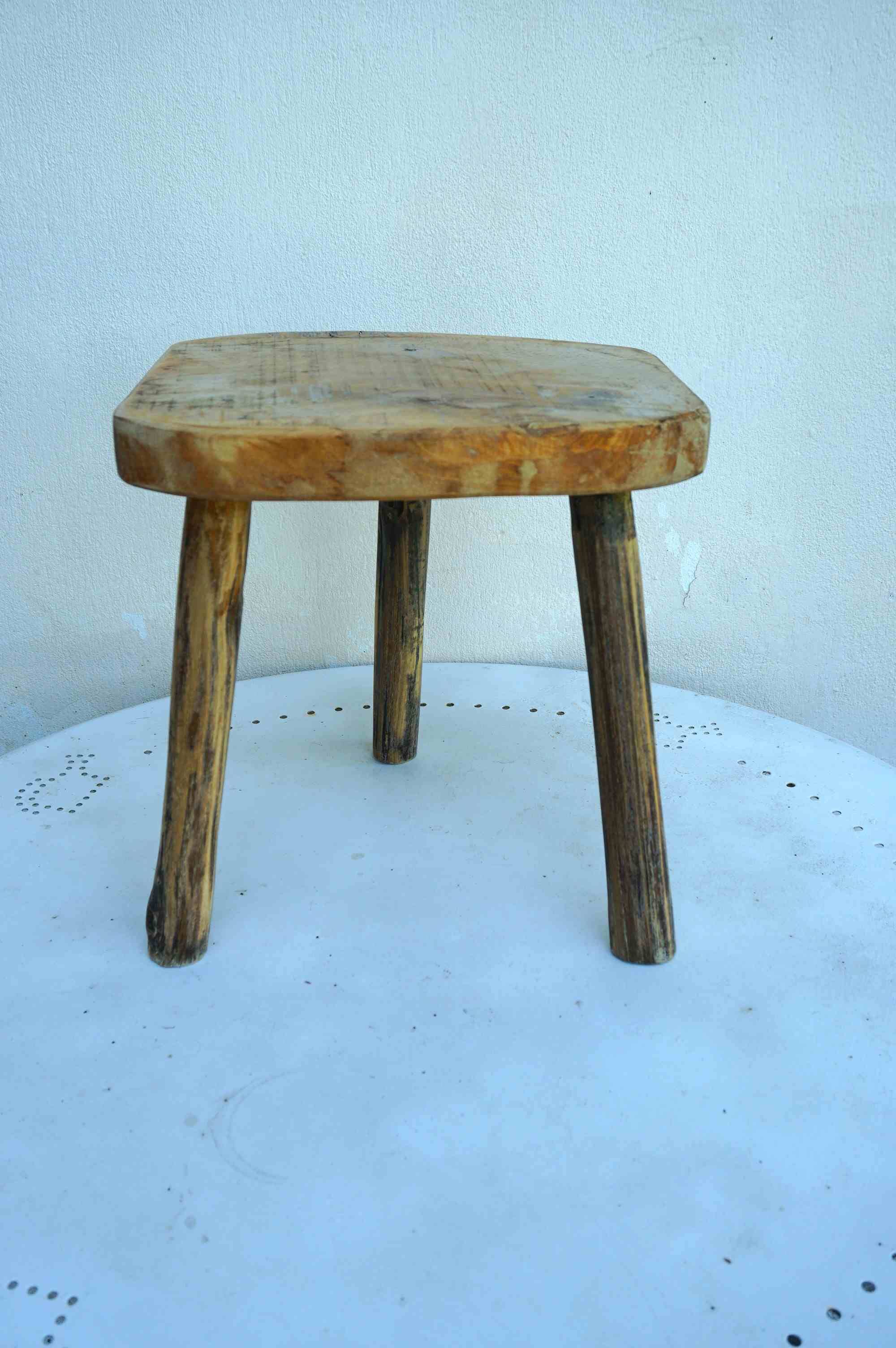 Vintage solid wood tripod stool