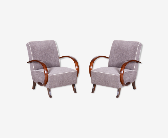 Paire de fauteuils art déco gris fabriqué dans les années 1930, hêtre entièrement rénové.