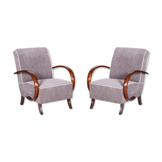 Pair of grey art deco armchairs made in the 1930s, fully refurbished beech.