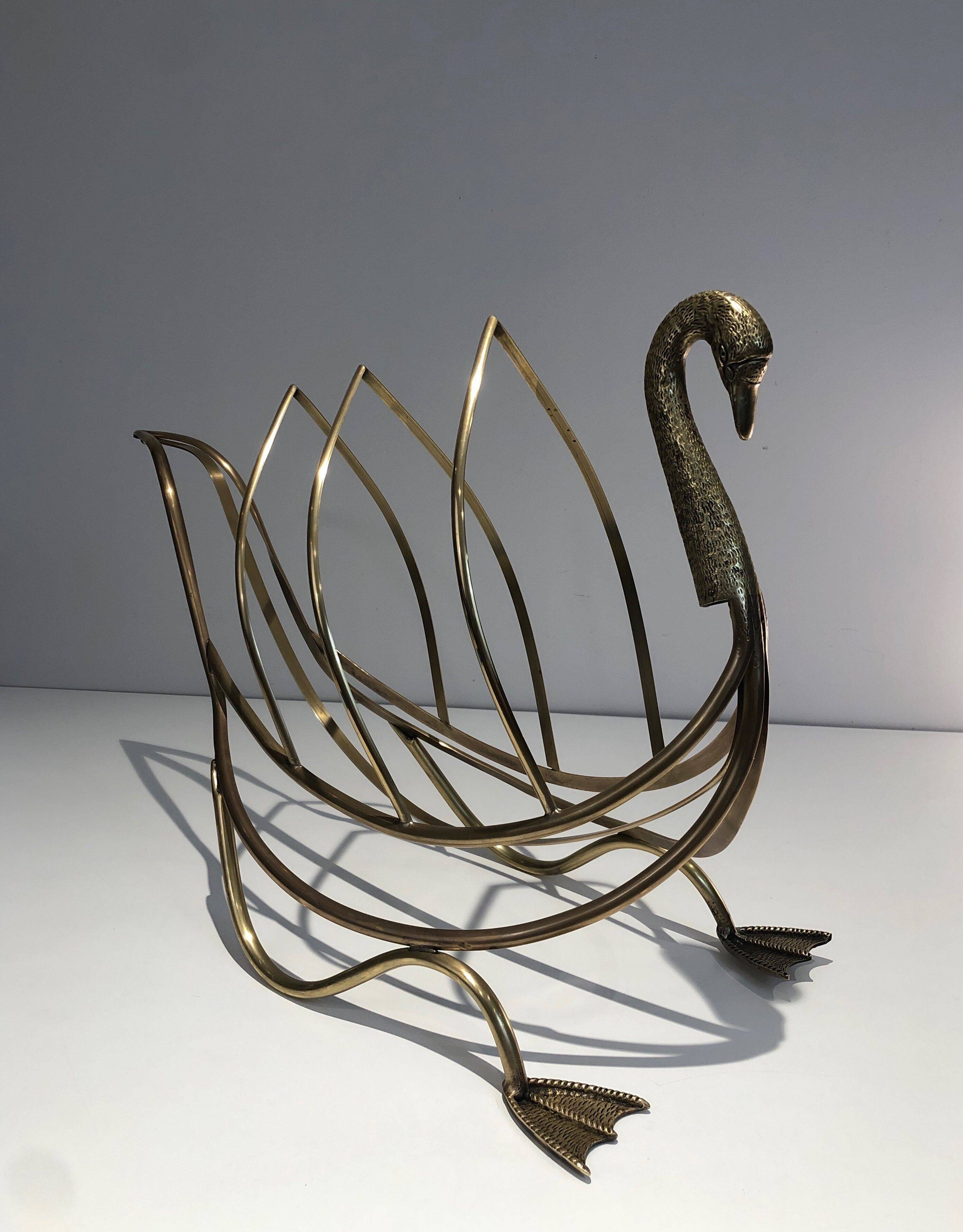 Brass swan magazine rack