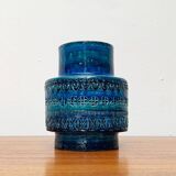 Italian blue ceramic vase Rimini by Aldo Londi for Bitossi, 1960s.