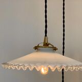 Pair of serrated opaline pendant lamps