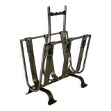 Brutalist vintage steel magazine rack