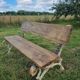 Antique garden bench oak on cast iron legs 125 cm