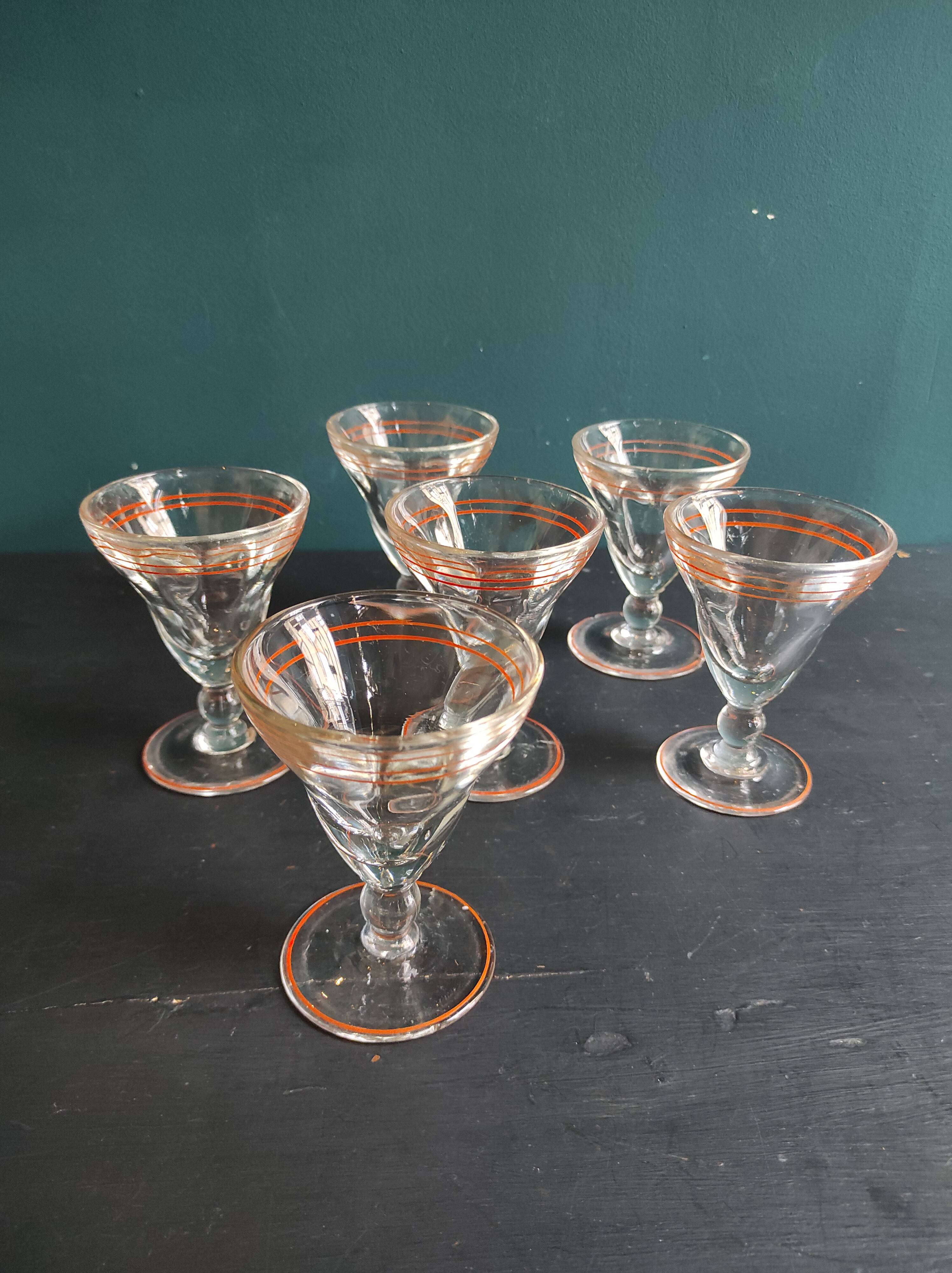 Set of six vintage French glasses for liquor