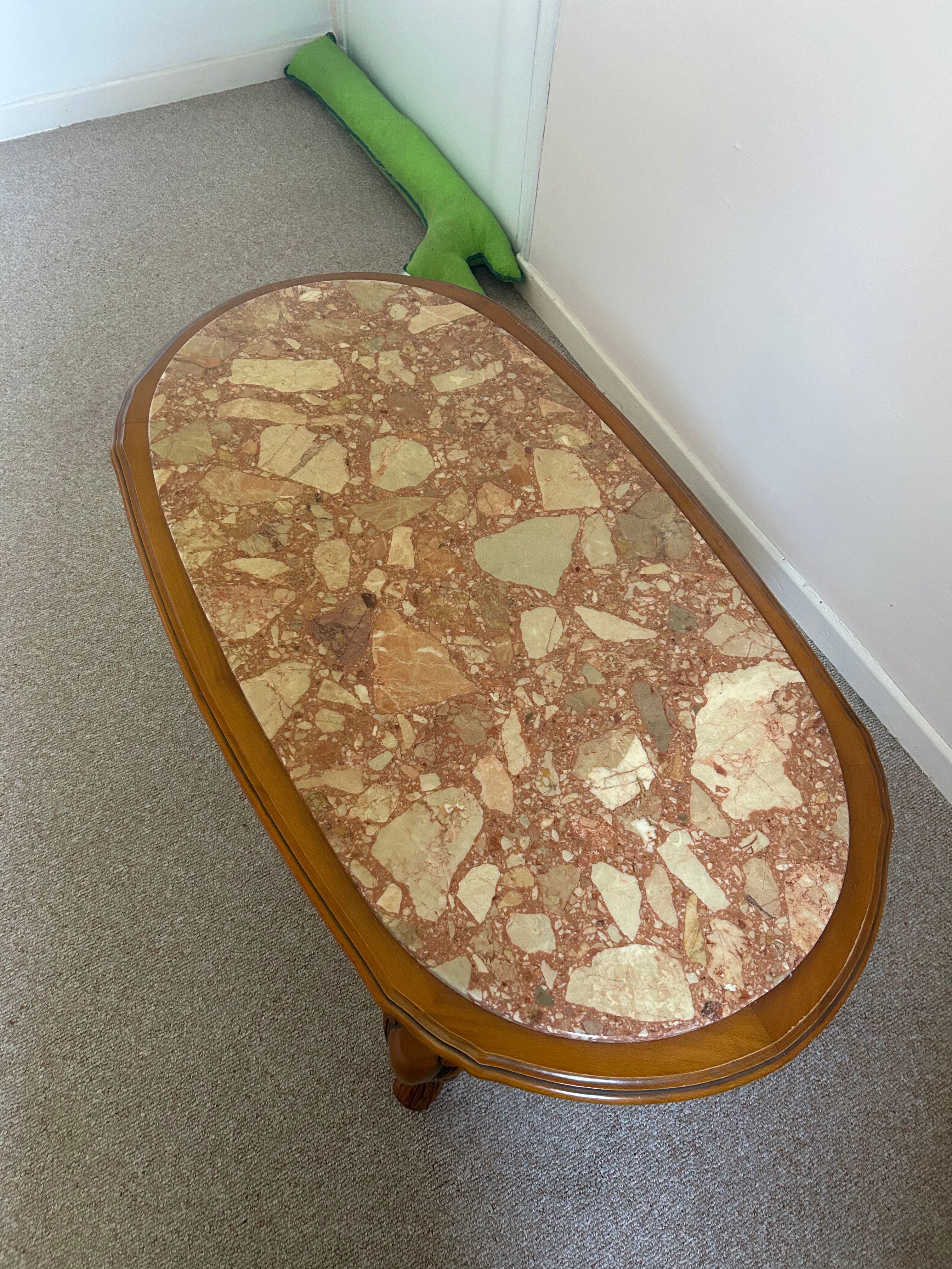 Louis XV style coffee table with marble and solid wood.