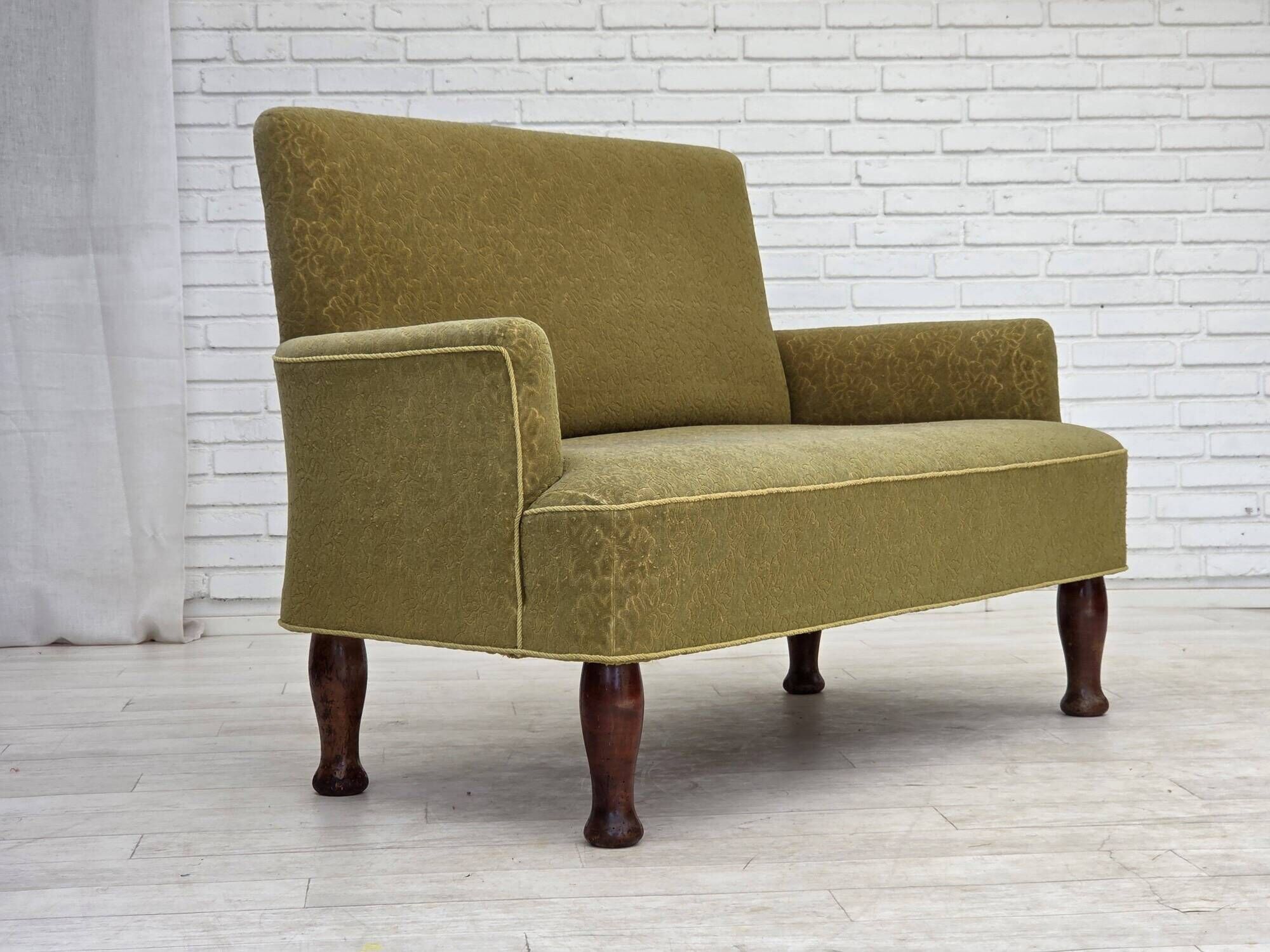 1950s, Danish 2-seater sofa, green furniture wool fabric.