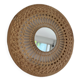Decorative mirror woven in sun cane