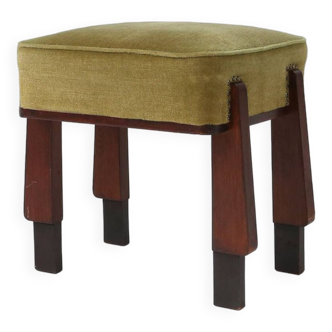 Elegant art deco stool /pouf with green upholstery (3 pieces), France 1930s