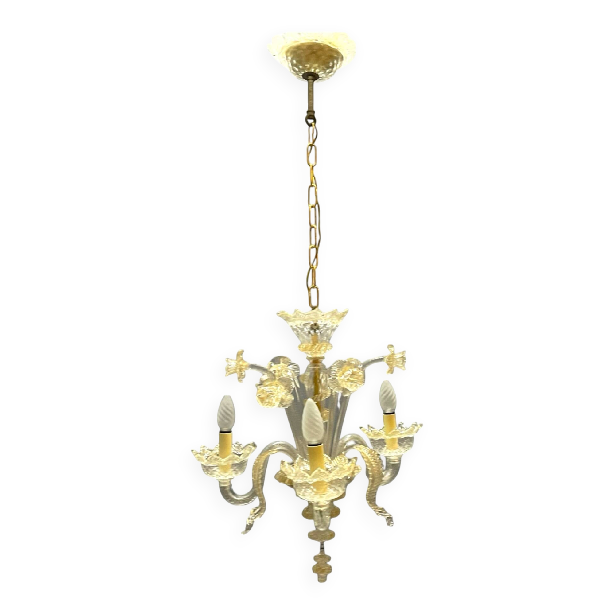 Venetian Murano Glass Chandelier 3 Lights 1960’s 